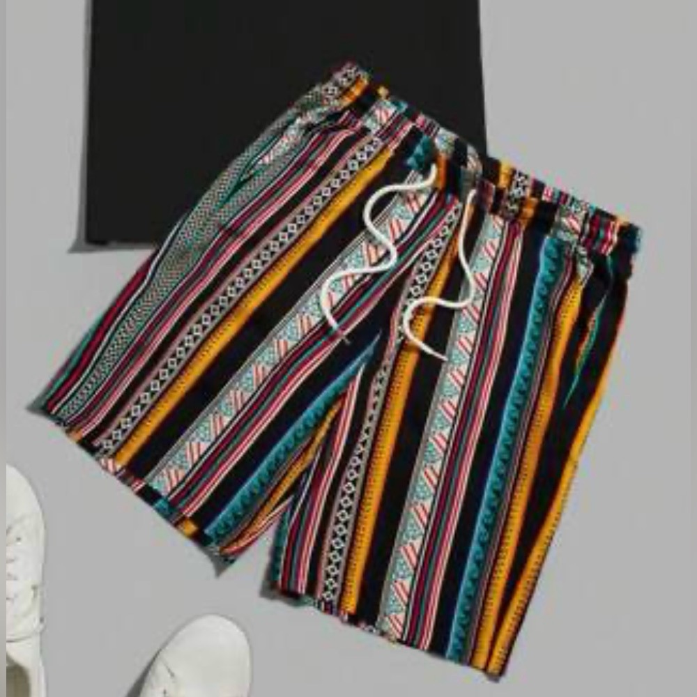 SHEIN Vibrant Striped Men's Drawstring Shorts And TeeShirt Set Size XL